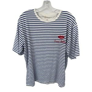 EATALY Womens Ciao Bella Striped Blue Crew Neck Short Sleeve Graphic Top Sz XXL